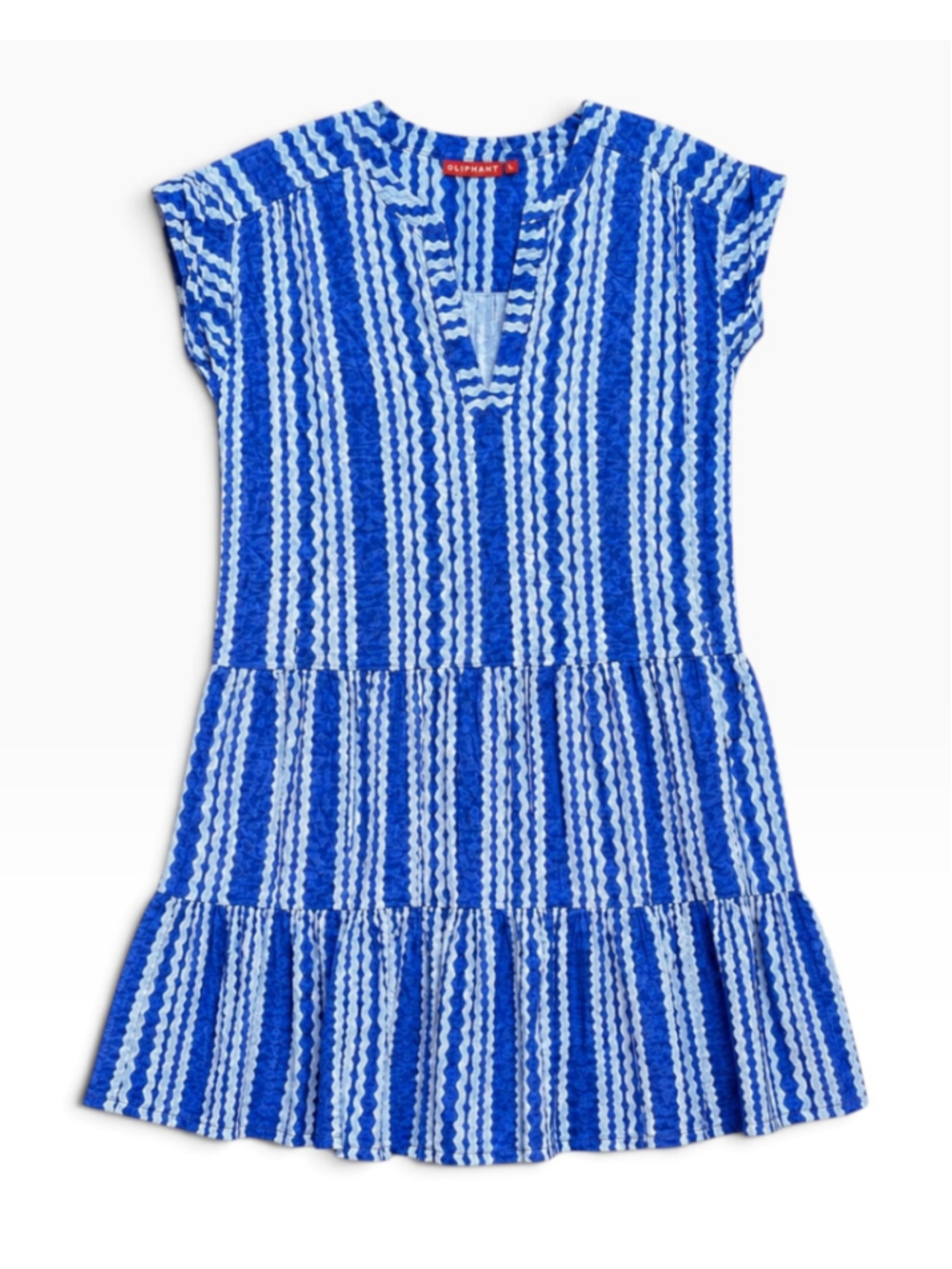 Oliphant Blue White Stripe Tiered Cotton Mini Dress Size L Coastal Resort Boho